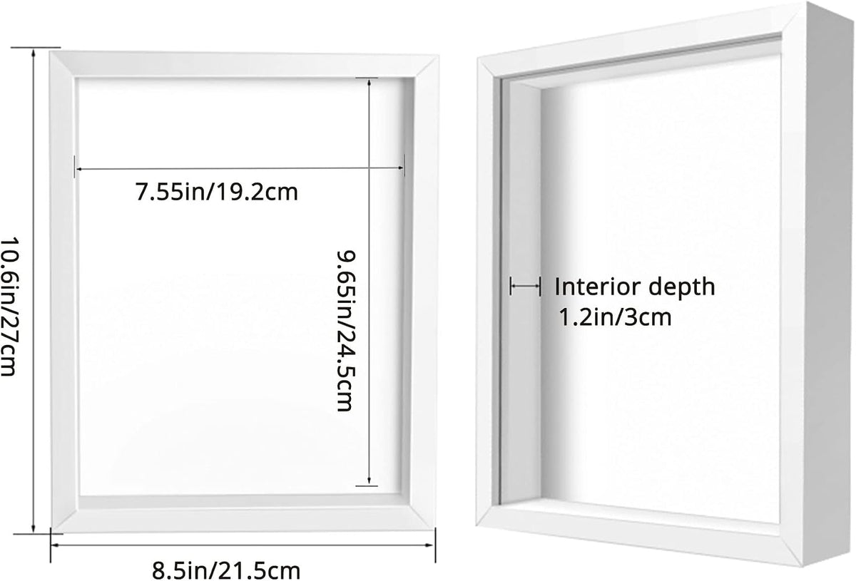 8x10 Shadow Box Frame Display Case, Wood with Plexiglass, Display Case Box for Memorabilia, Medal, Crafts,Tickets and Photos, Picture Frame for Wall and Tabletop (White, 8x10)
