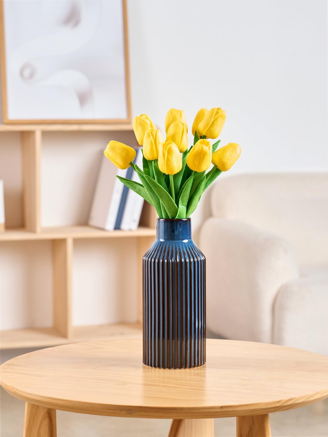 STHIE 8 Inches Ceramic Flower Vase, Blue Vases for Centerpieces