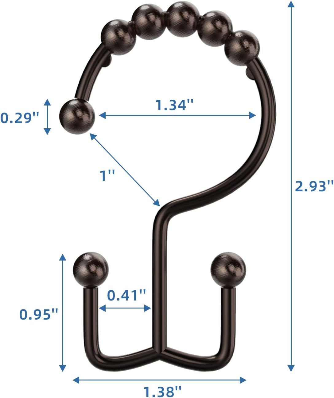 Bronze Shower Curtain Hooks Double Sided with Roller Balls