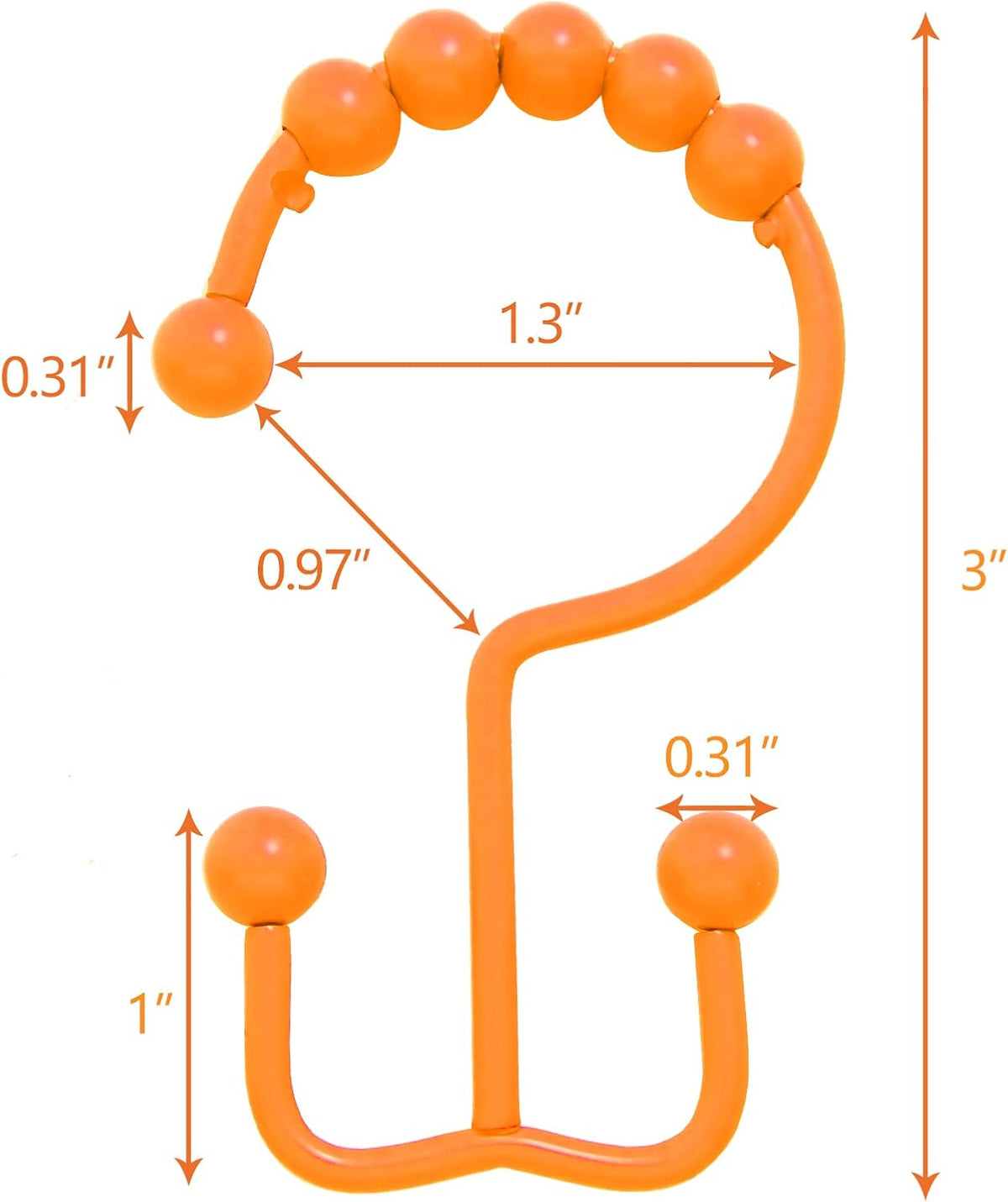 Shower Curtain Hooks,304 Stainless Steel Shower Rings for Bathroom,Double Glide Shower Hooks for Bathroom Shower Curtain Rods Curtains,Set of 12 Hooks,Orange（Shower Curtain Hooks Style A ）