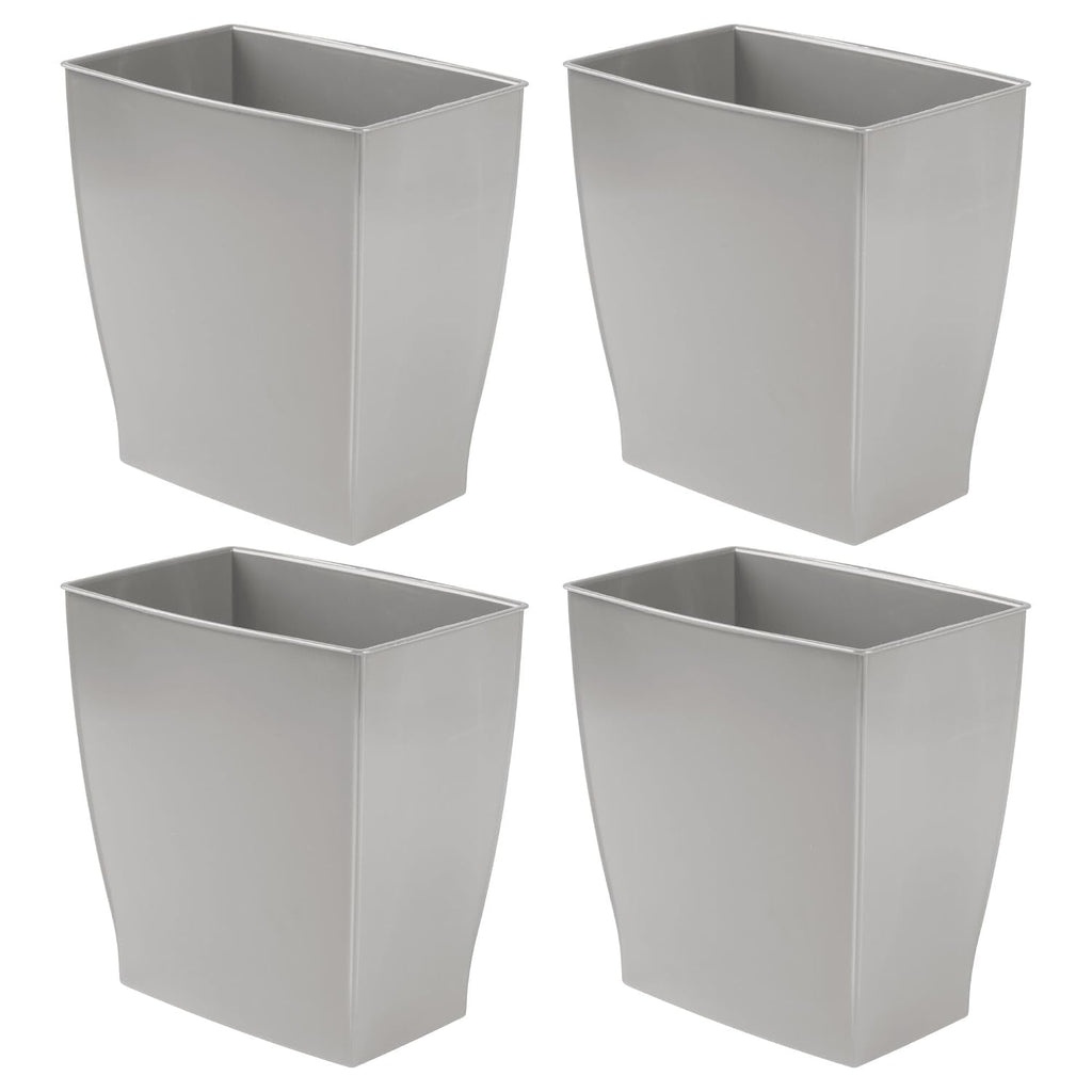 iDesign Small Plastic Bathroom Trash Can, Slim Rectangle, 4-Pack