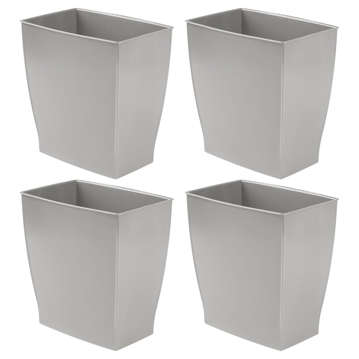 iDesign Small Plastic Bathroom Trash Can, Slim Rectangle, 4-Pack