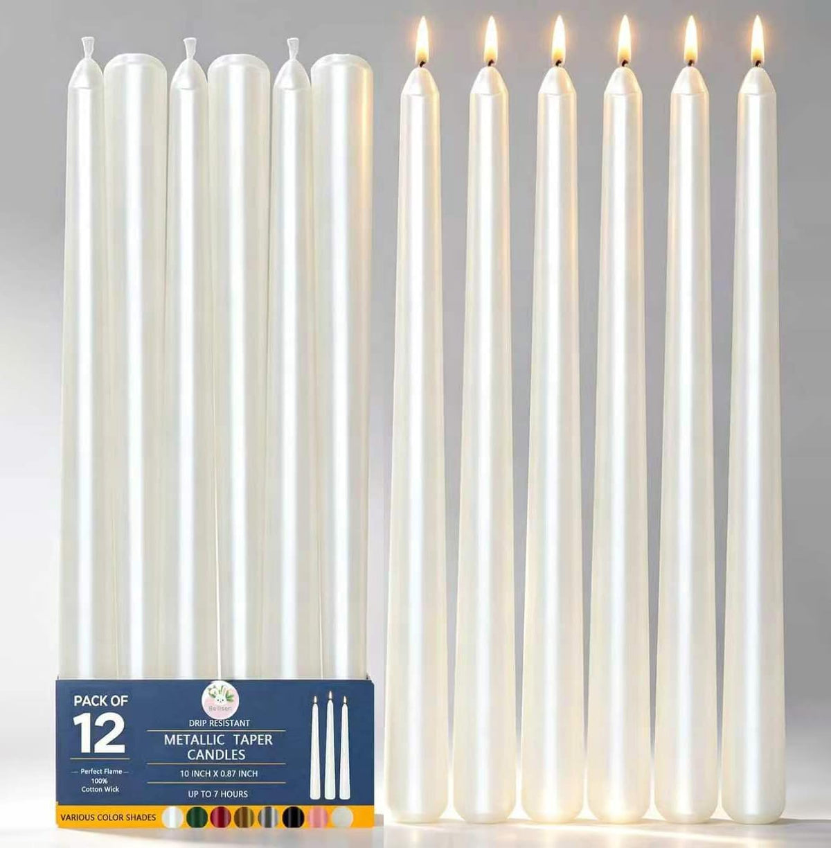 Metallic Pearl White Taper Candles for Wedding Table Centerpieces