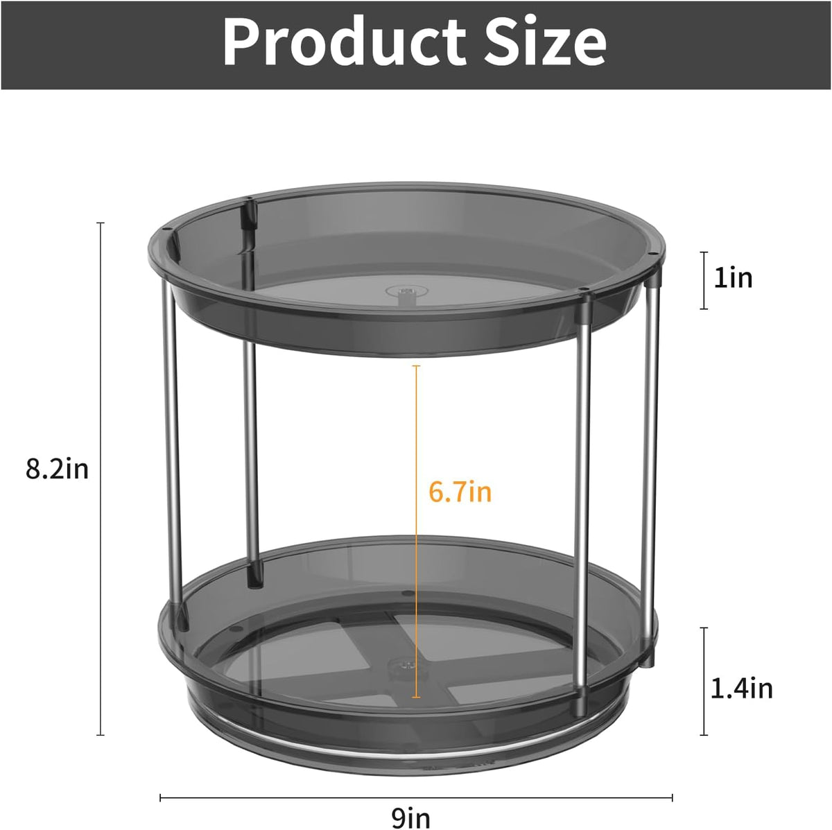 Rotating Makeup Organizer, Perfume Skincare Holder, 2 Tier 9 Inch, Gray