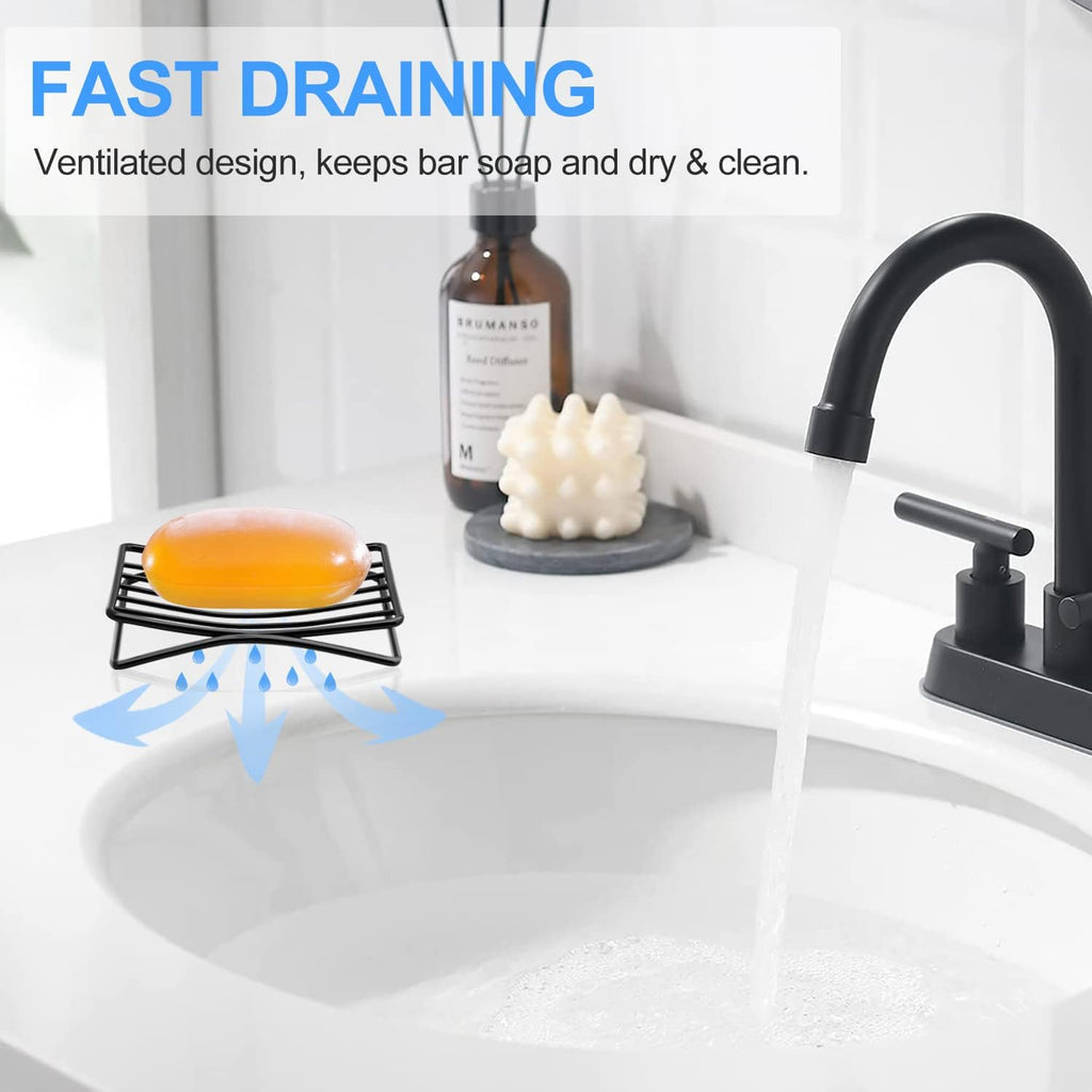 Soap Dish Bar Soap Holder for Shower Bathroom, Stainless Steel Self-draining Sponge Holder for Kitchen Sink Bathtub, Easy Cleaning Quick Dry, Black