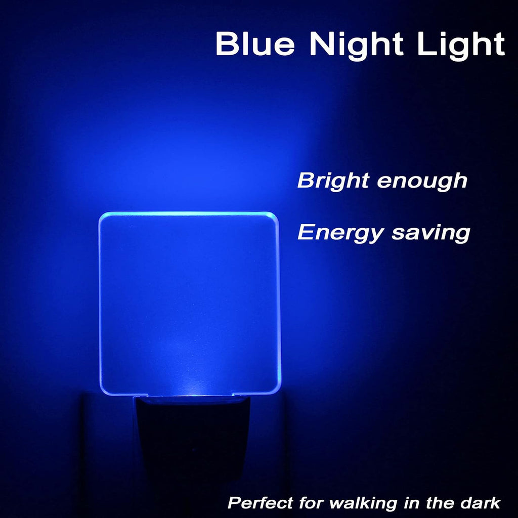 GREENIC LED Night Light Plug in 4 Pack, Dusk to Dawn Photocell Sensor, Nightlights for Bedroom Bathroom Kitchen, Square Design Blue