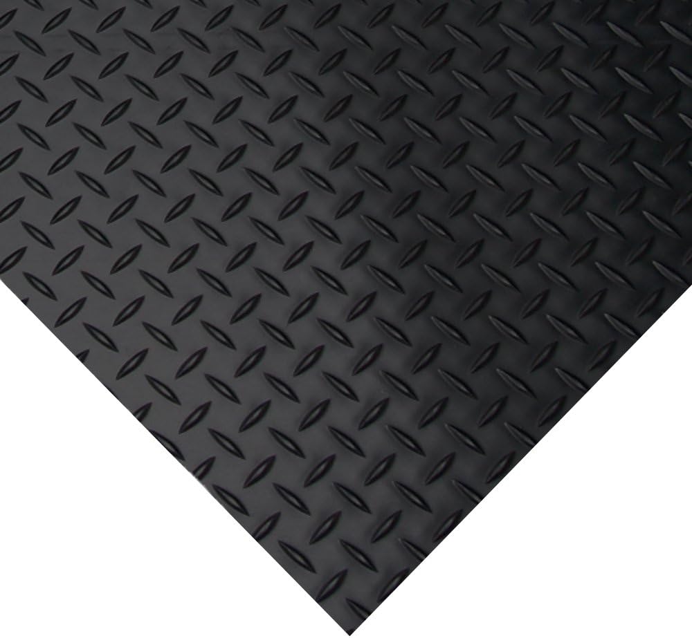 Rubber-Cal Diamond-Plate Rubber Flooring Roll - 3 mm x 4 ft x 2 ft Roll - Black