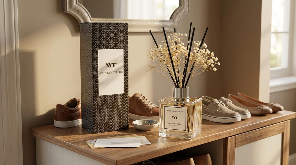 WEALD TRIBE Reed Diffuser Set Pure Cotton Scent for Bathroom Air Fresheners with Real Flower, Oil Diffuser Stick | 5.1 fl oz Home Fragrance with Sticks Defusers | House Bedroom Office Shelf Decor