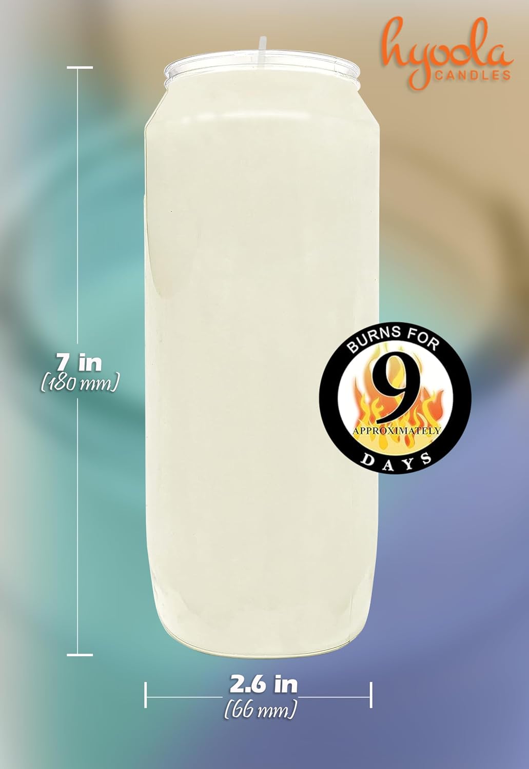 Hyoola 9 Day Prayer Candles 7" Tall Pillar Candles for Religious, Memorial, Party Decor, Vigil and Emergency Use - Vegetable Oil Wax in Plastic Jar Container, White (1 Pack)