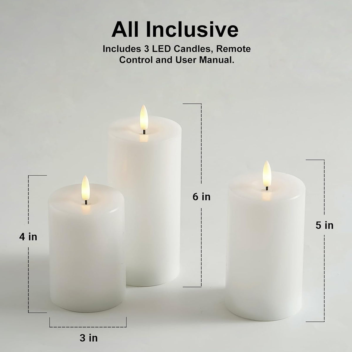 Stmarry White Flameless Candles with Remote and Timer, Real Wax Made LED Pillar Candles Battery Operated with 3D Flickering Flame - 3" x 4", 3" x 5", 3" x 6" - Set of 3