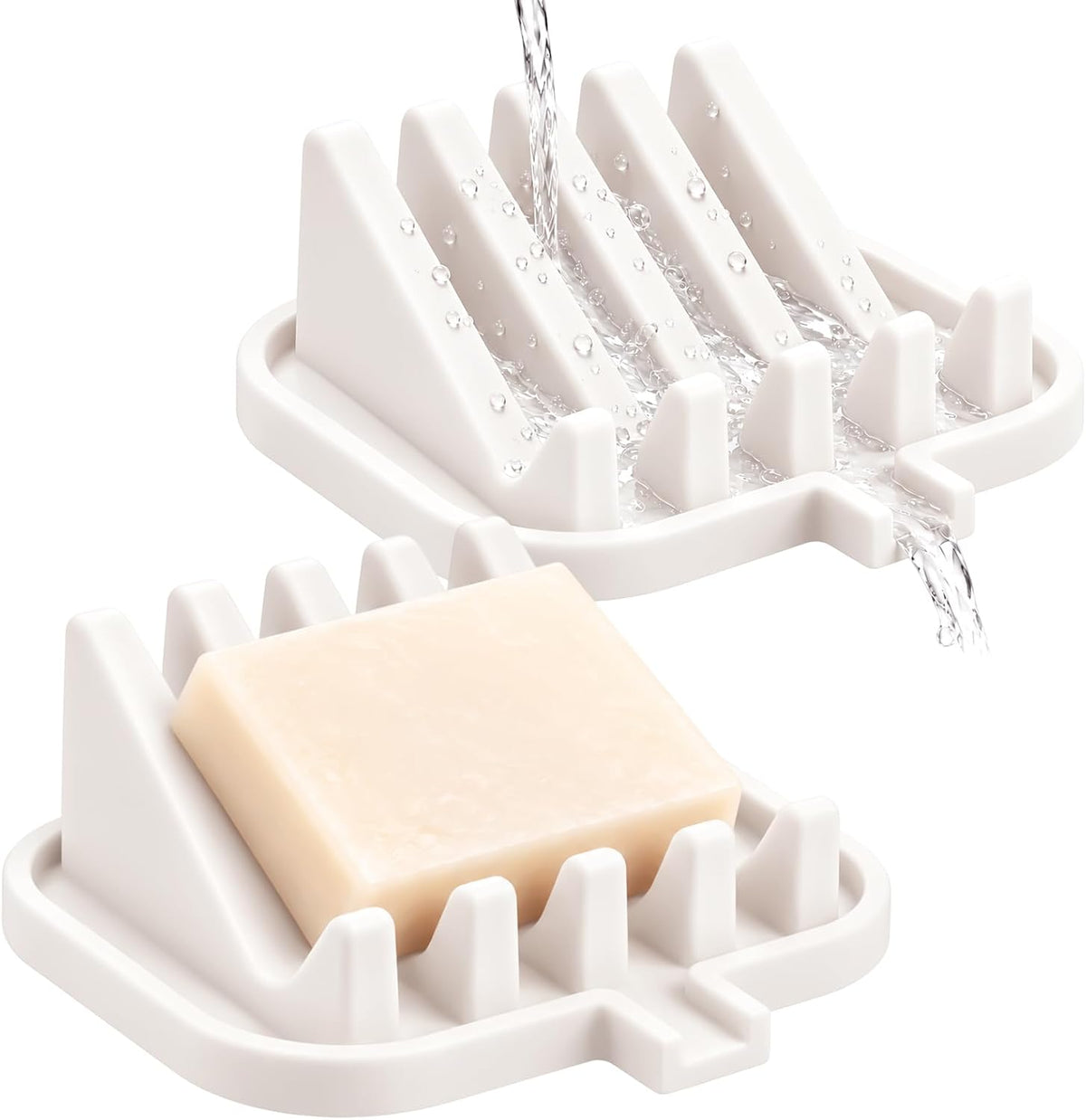 Silicone Soap Dish Holder for Shower with Self Draining (2, White)