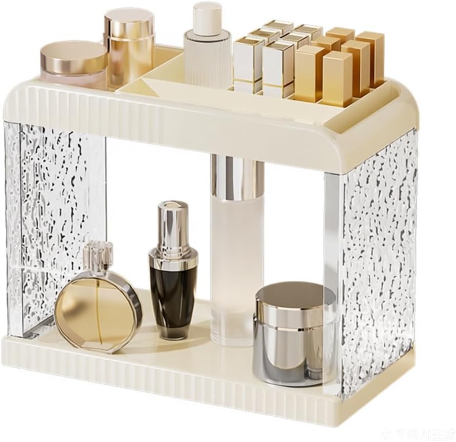 Bathroom Countertop Organizer, 2 Tier Makeup Storage Counter Shelf, Perfume Stand Vanity Holder Skincare Cosmetic Lipstick Dresser Office Tray for Bedroom Living Room Dressing Table, Acrylic