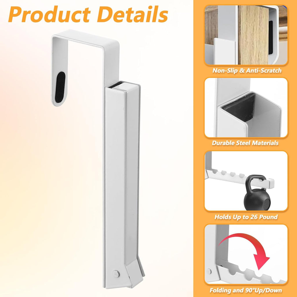 4 Pack Over The Door Hanger Hooks, Foldable 6 Grooves Drying Rack, Portable Storage Organizer Heavy Duty Hook for Clothes, Coats, Towels, White