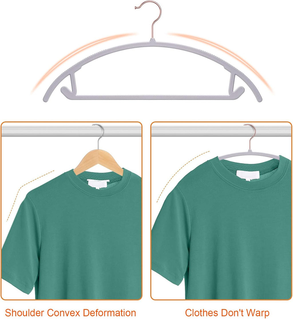 OIKA 50 Pack No-Bump Plastic Clothes Hangers, Gray, Non-Slip, Space-Saving