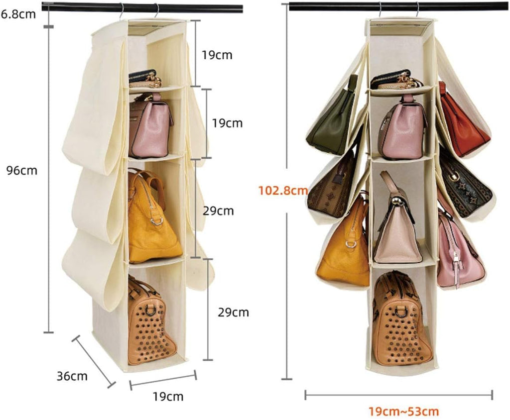 Hanging Purse Handbag Storage Organiser Homewares Nonwoven 10 Pockets Purse Bag Organizer for Closet (Light Grey)