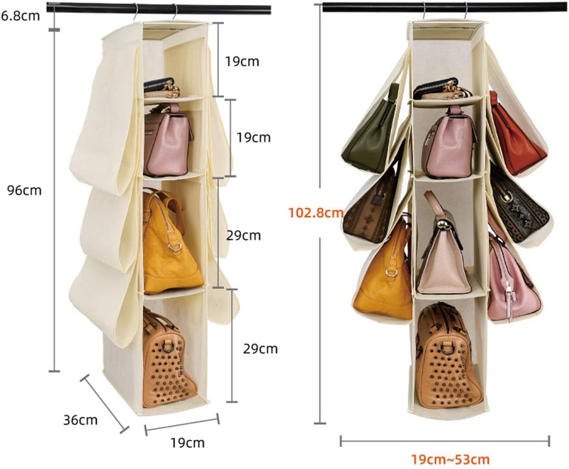 Hanging Purse Handbag Storage Organiser Homewares Nonwoven 10 Pockets Purse Bag Organizer for Closet (Light Grey)
