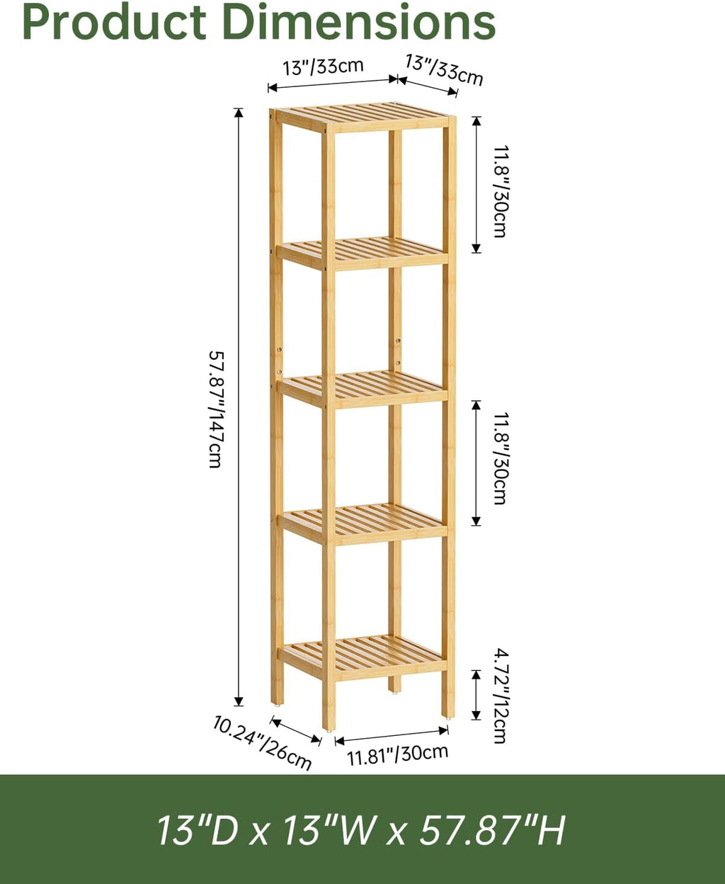SMIBUY Bathroom Storage Shelf, 5-Tier Bamboo Rack Organizer, Multifunctional Shelving Unit for Living Room Bedroom Kitchen (Natural)