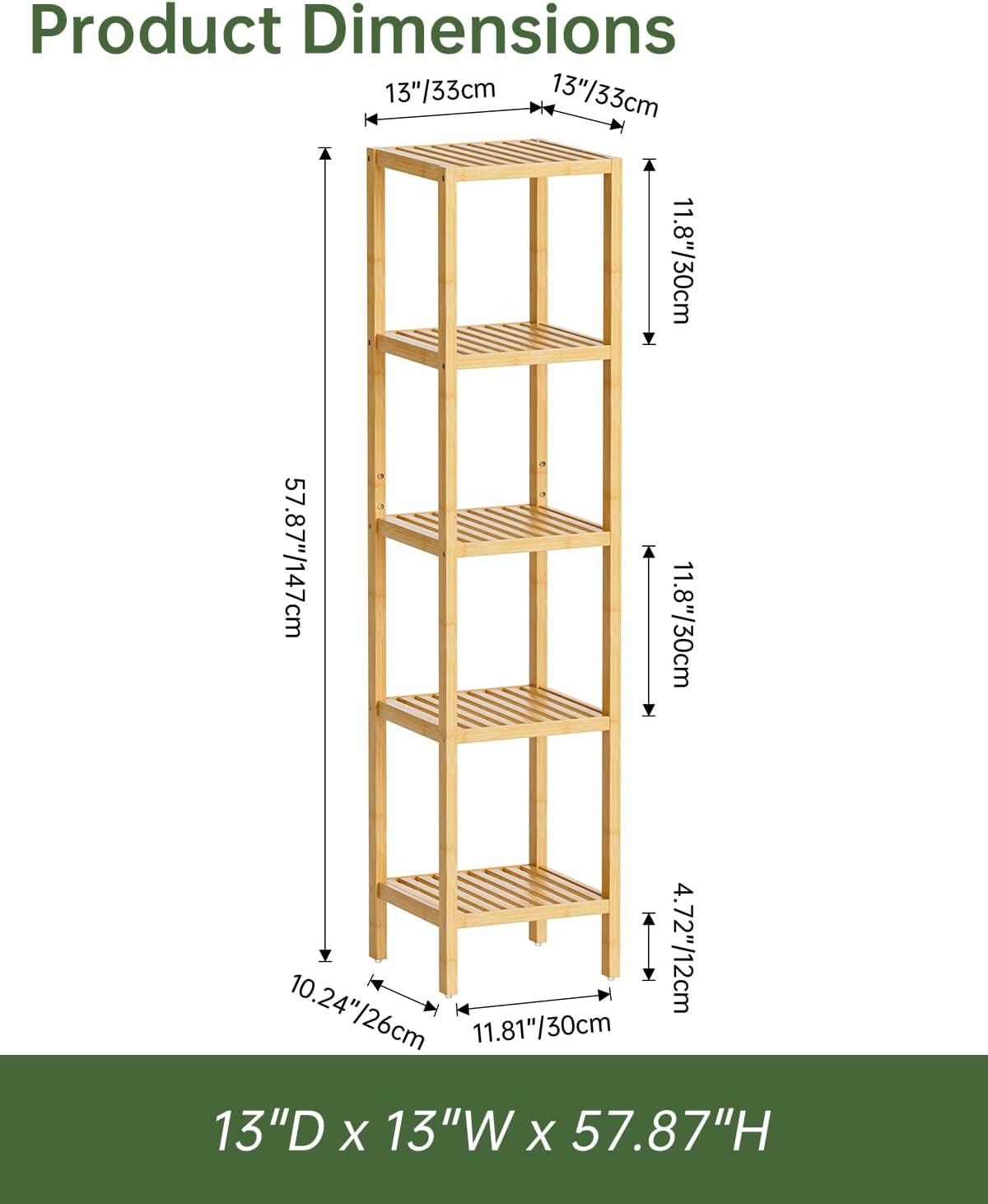 SMIBUY Bathroom Storage Shelf, 5-Tier Bamboo Rack Organizer, Multifunctional Shelving Unit for Living Room Bedroom Kitchen (Natural)
