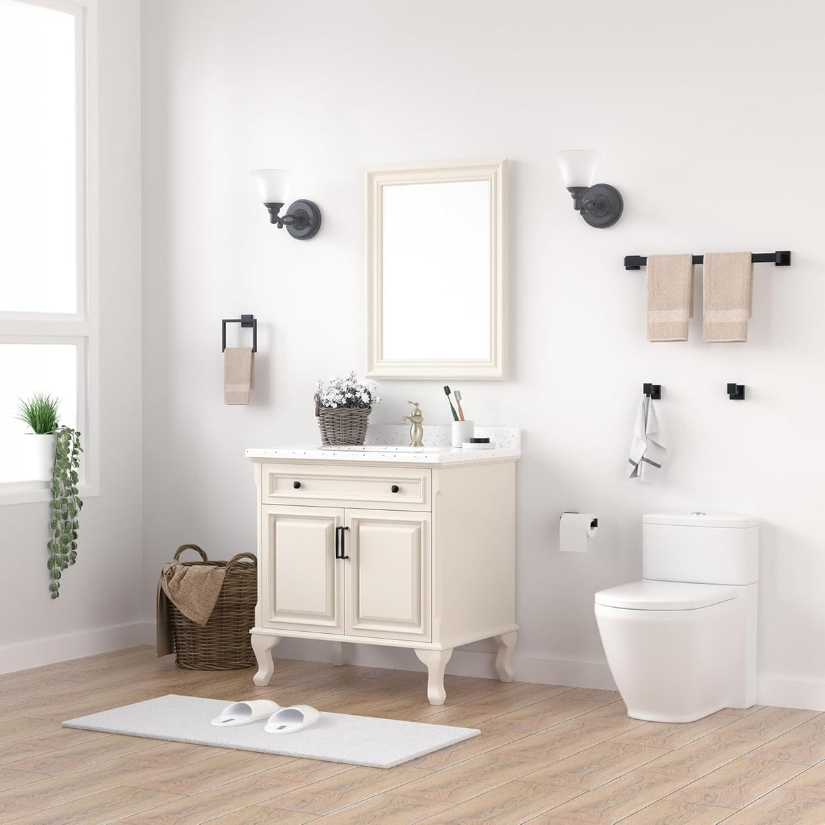 15-Piece Matte Black Bathroom Accessories Set 23.6 Inch Towel Bar Set.