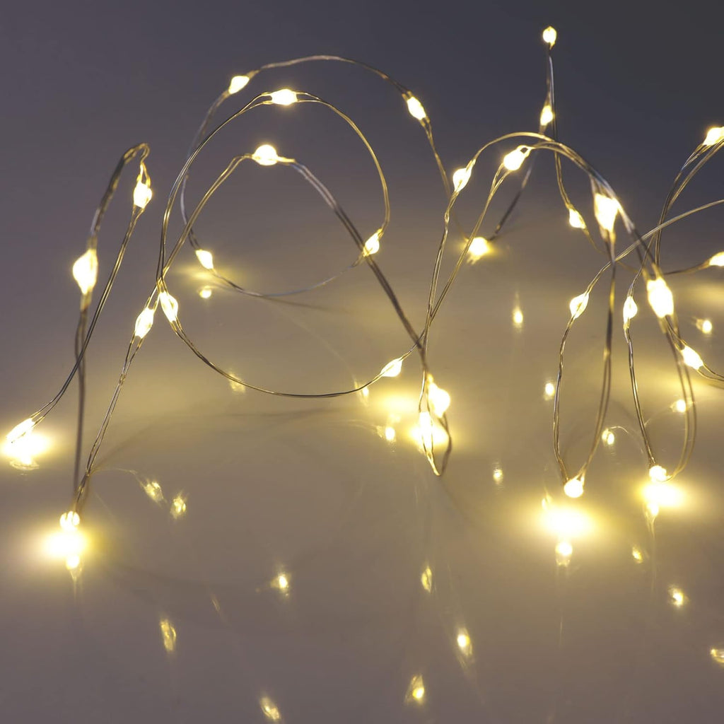 QBIS 40 LED Warm White Fairy Lights, Battery Operated, Silver Wire, 6.5ft