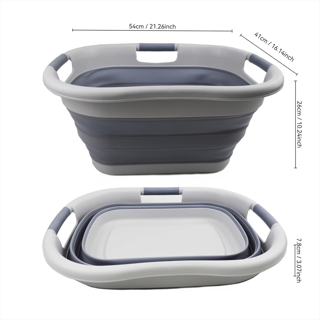 SAMMART 30L (7.9 gallon) Collapsible Plastic Laundry Basket - Foldable Pop Up Storage Container/Organizer - Portable Washing Tub - Space Saving Hamper/Basket (1, Grey/Dark Grey)