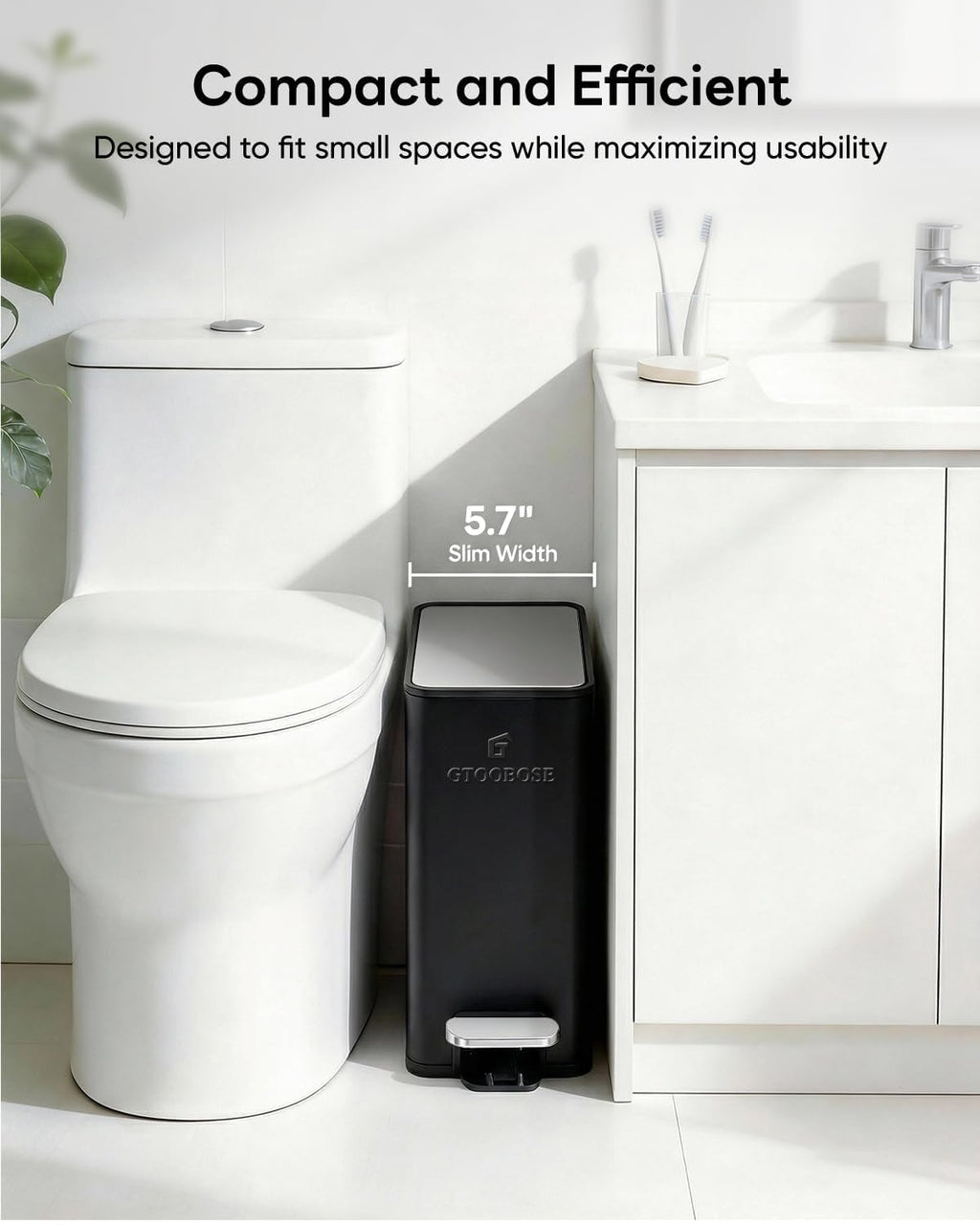 10L/2.6G Slim Bathroom Trash Can, Narrow Stainless Steel Soft-Close Step Pedal Bin with Lid, Odor Control Carbon Box, Removable Inner Bucket, Small Waste Bin for Bedroom, Office, RV (Black)
