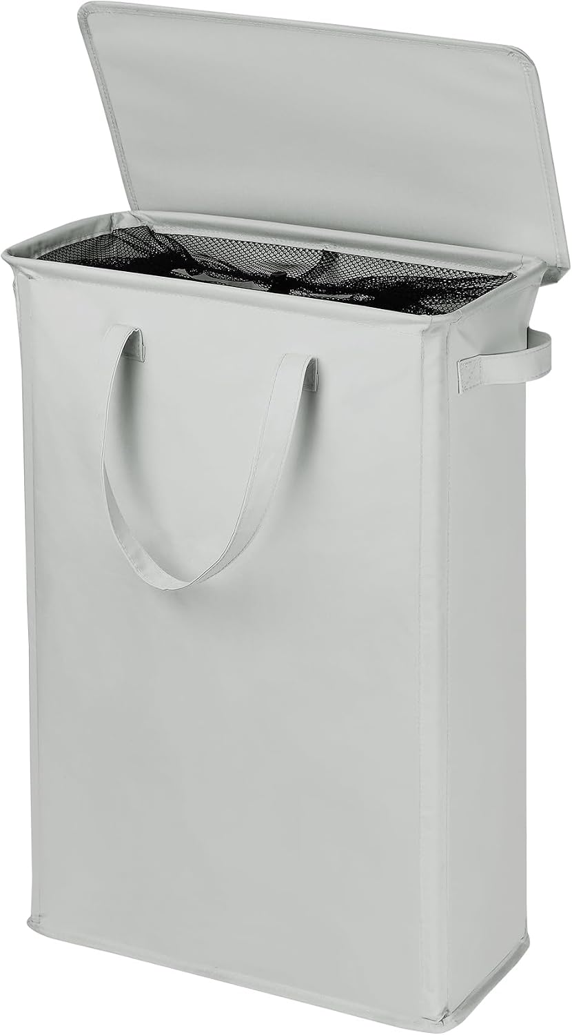 GOMAJI Slim Laundry Basket with Lid and Handles, Foldable Laundry Basket for Clothes, Clothes Hamper Easy to Carry, Dirty Hampers for Bedroom, Bathroom, Dorm, College, 12.7 Gallons(48L)