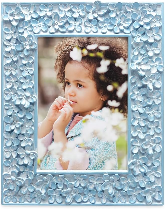 Isaac Jacobs 4x6 Blue Flower Textured Hand-Crafted Resin Picture Frame