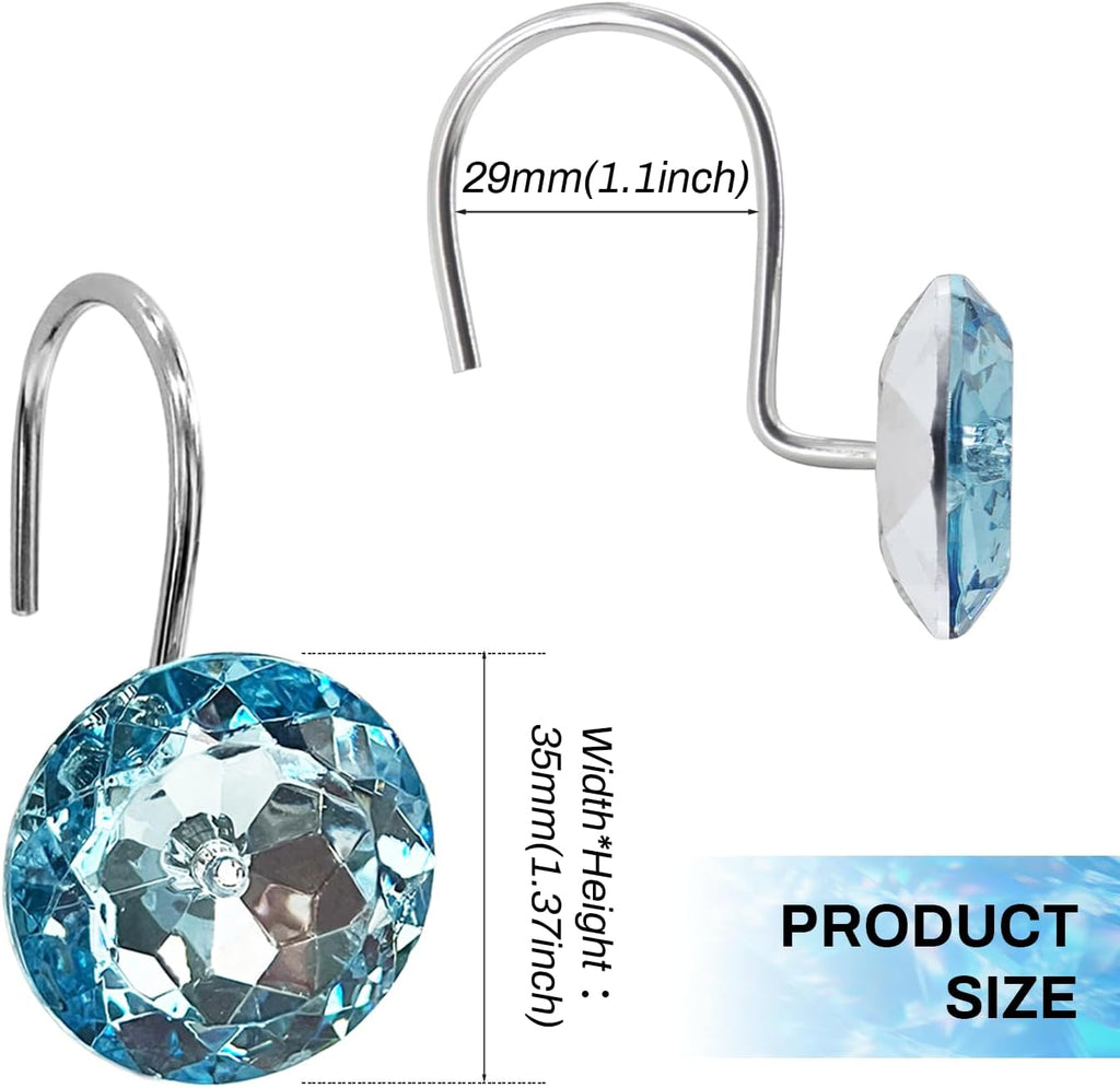 Blue Diamond Crystal Bling Shower Curtain Hooks Rings for Bathroom,12PCS