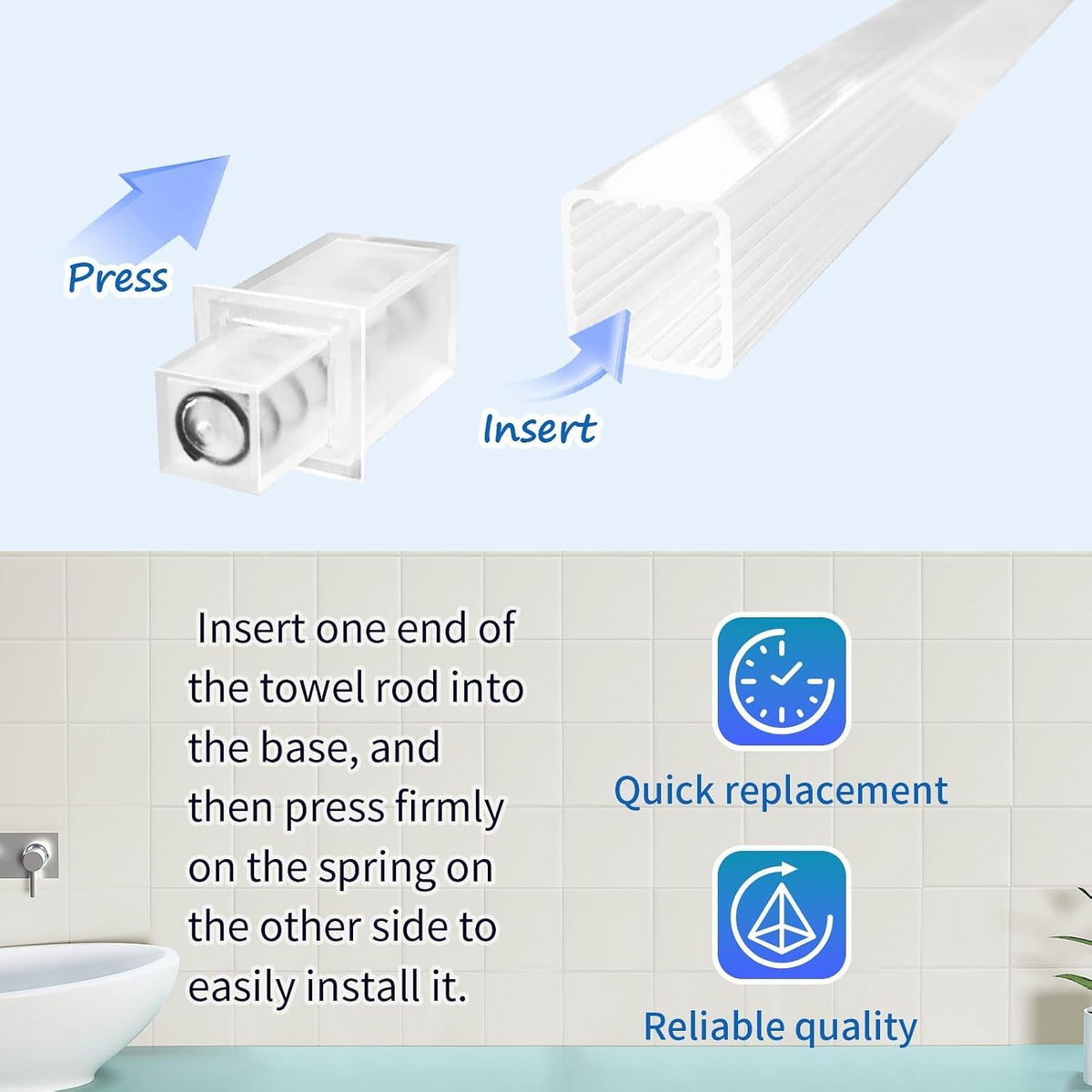 24 Inch Bathroom Towel Bar Replacement Rod with Adjustable Spring Loaded