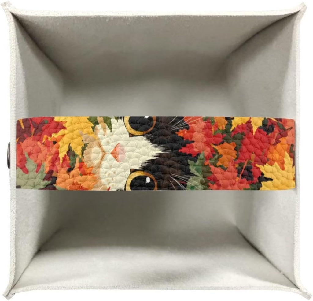 Cat Maple Tissue Box Cover Square PU Leather Desk Tissue Holder