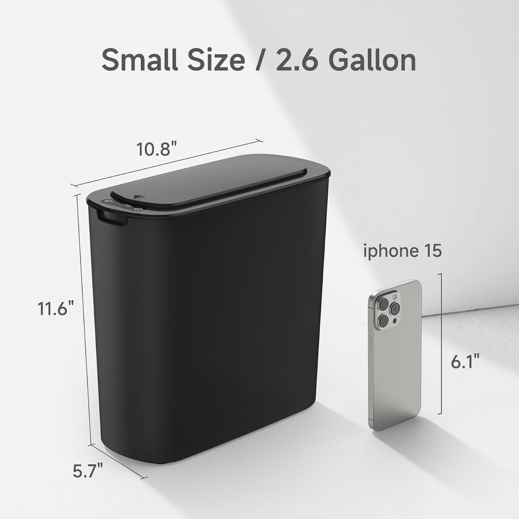 TIPGO Automatic Small Bathroom Trash Can with Lid, 2.6 Gallon, Black