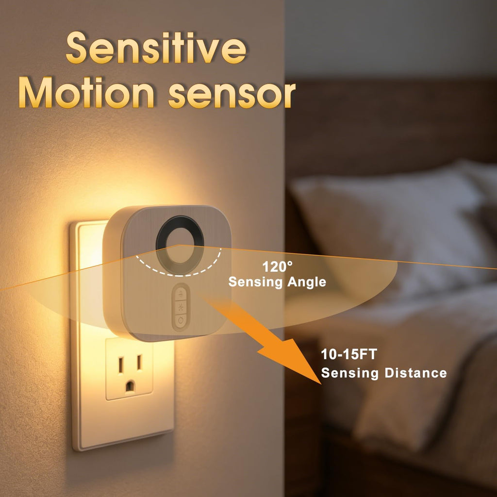 Plug-in LED Backit Night Light with Motion Sensor & Dusk to Dawn Sensor, Dimmable Warm White Nightight wth 5-Level dimming Adjustable Brightness for Bathroom, Bedroom, Hallway, Stairs (2 Pack)