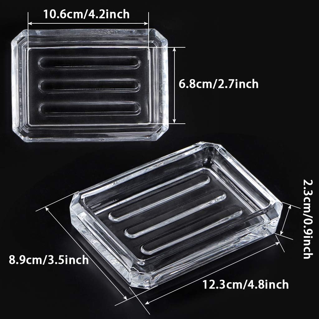 MDLUU 2-Pack Glass Bar Soap Dish, Decorative Soap Saver Tray for Shower, Bathtub, Bathroom Sink, Kitchen Sink (Square)