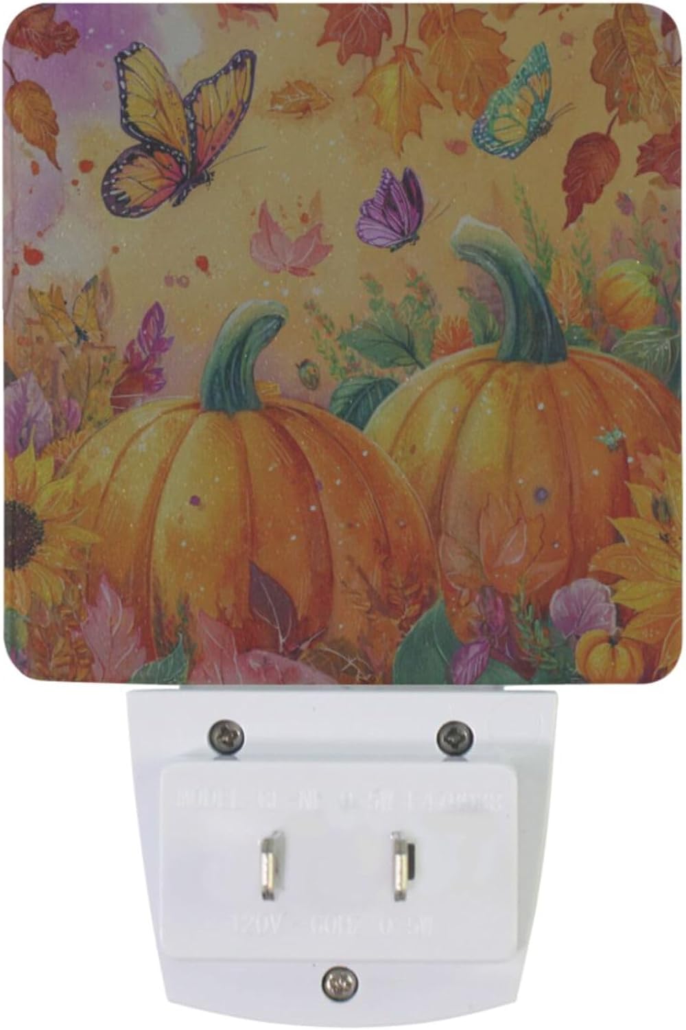 Vdsrup Fall Sunflowers Pumpkins Night Light Set of 2 Autumn Butterfly Maple Leaf Plug-in LED Nightlights Auto Dusk-to-Dawn Sensor Lamp for Bedroom Bathroom Kitchen Hallway Stairs