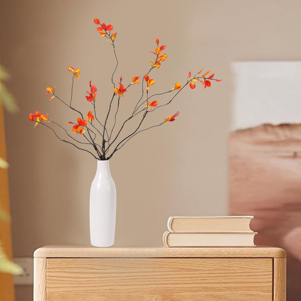 5Pcs Fall Stems Artificial Ficus Branches with Vases,Fall Faux Eucalyptus Stems in Flower Vase,Yellow Fake Plant leaves for Thanksgiving Autumn Home Bedroom Decor Centerpiece Table Decoration