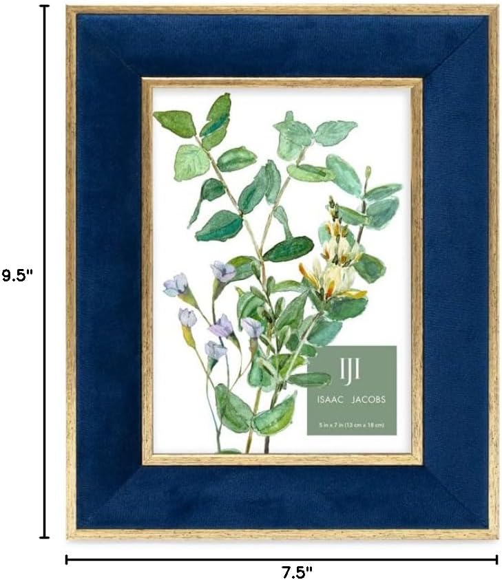 Isaac Jacobs 5x7 Navy Velvet Picture Frame w/Metallic Gold Double Border