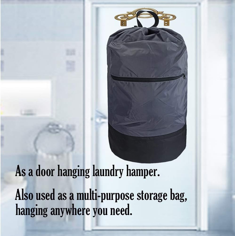 Washable Laundry Bag Backpack with Zipper Pocket, Heavy Duty Clothes Bag, 2 Strong Adjustable Shoulder Straps with Drawstring Closure for Travel, Camping or College, Grey