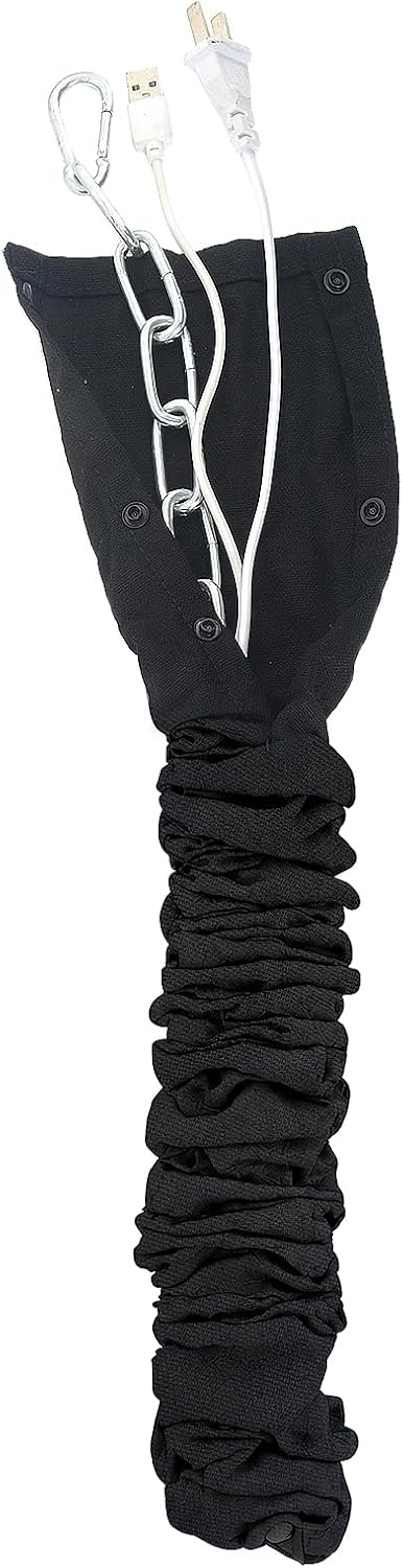 Black Linen Cord Cover, Wire Cover for Chandelier Chain, 1 Pack 70.8 in with Button Snap Closure for Lighting Wires