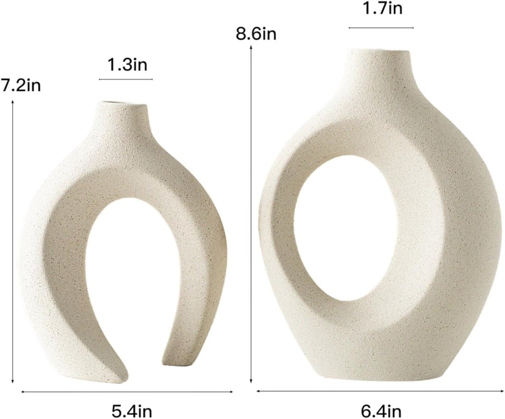 Liotww Snuggle Hollow Ceramic Vase 8.4" Hug Donut Decorative Vase Set of 2