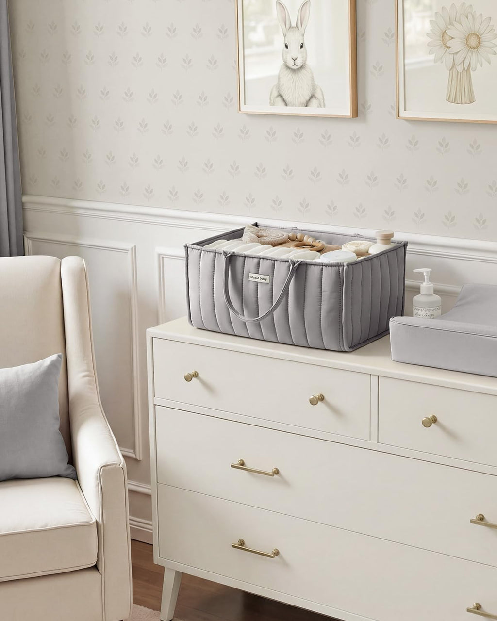 Blissful Diary Baby Diaper Caddy Organizer, Nursery Storage, Light Gray