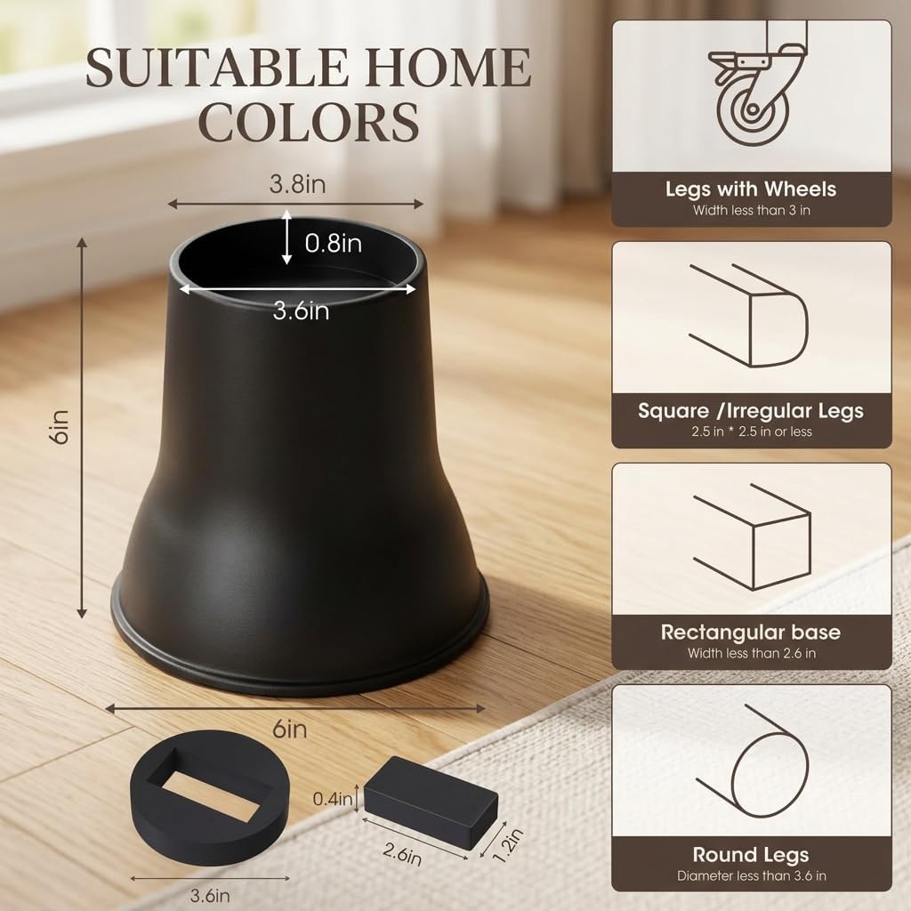 MYMULIKE Bed Risers 6 Inch, 6 Pack Heavy Duty Round Furniture Risers