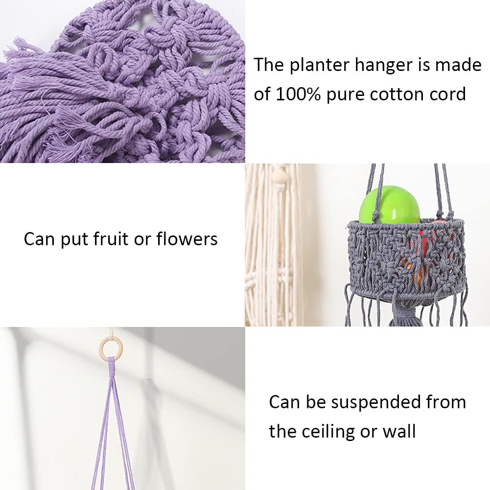 Macrame Plant Hangers with Tassels Indoor Hanging Planters Basket Handmade Cotton Rope Flower Pots Holder Stand Boho Home Decor Outdoor Decorations Round Yellow