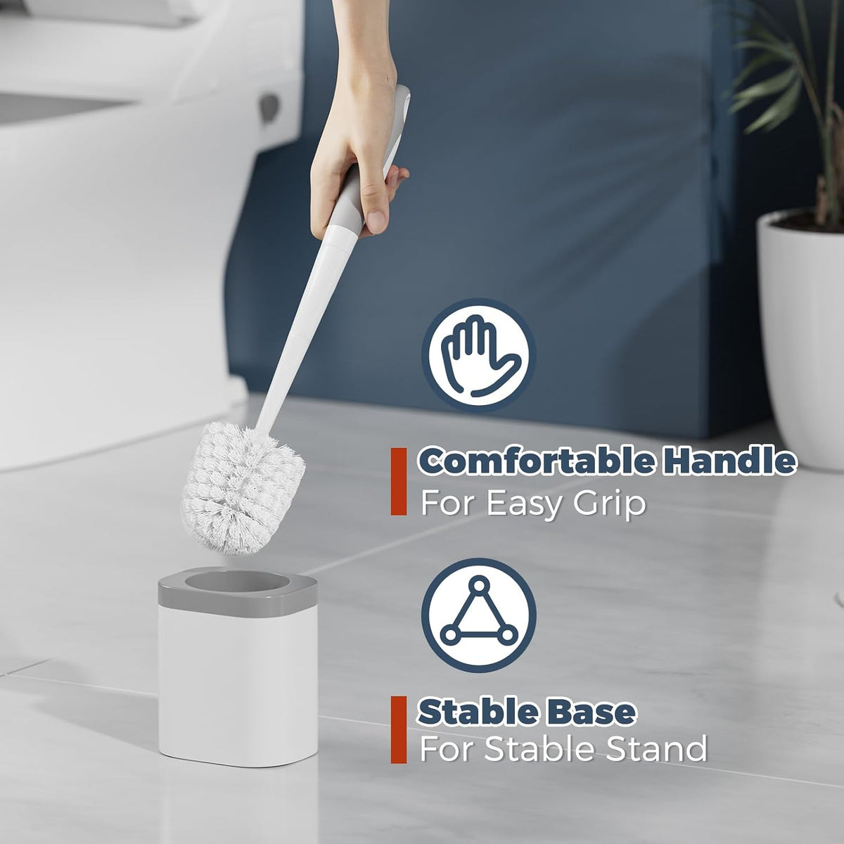 Toilet Brush and Holder Set, Space Saving, White, 1 Pack