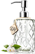JASAI Diamond Design 12 Oz Glass Soap Dispenser with Rust Proof Pump