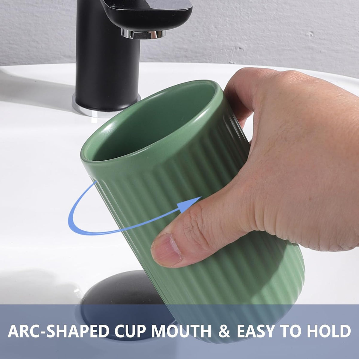Green Toothbrush Holders for Bathrooms - 2 Cups Ceramic Toothbrush Toothpaste Holders Set, Green Bathroom Tumbler Cups Reusable Toothbrush Mouthwash Cup, Bathroom Counter Organizer.