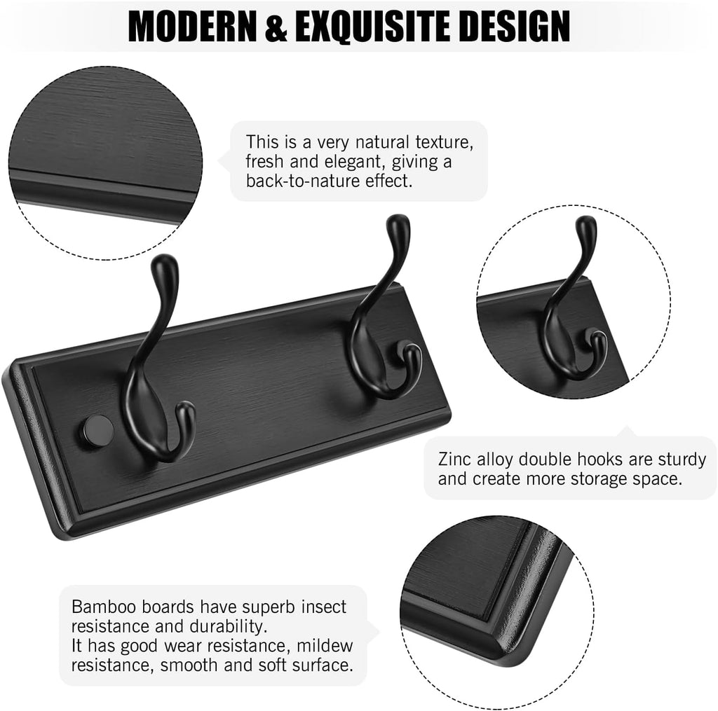 Badiano Heavy Duty Wooden Coat Rack, Wall-Mounted Organizer, 9 Inch, Black
