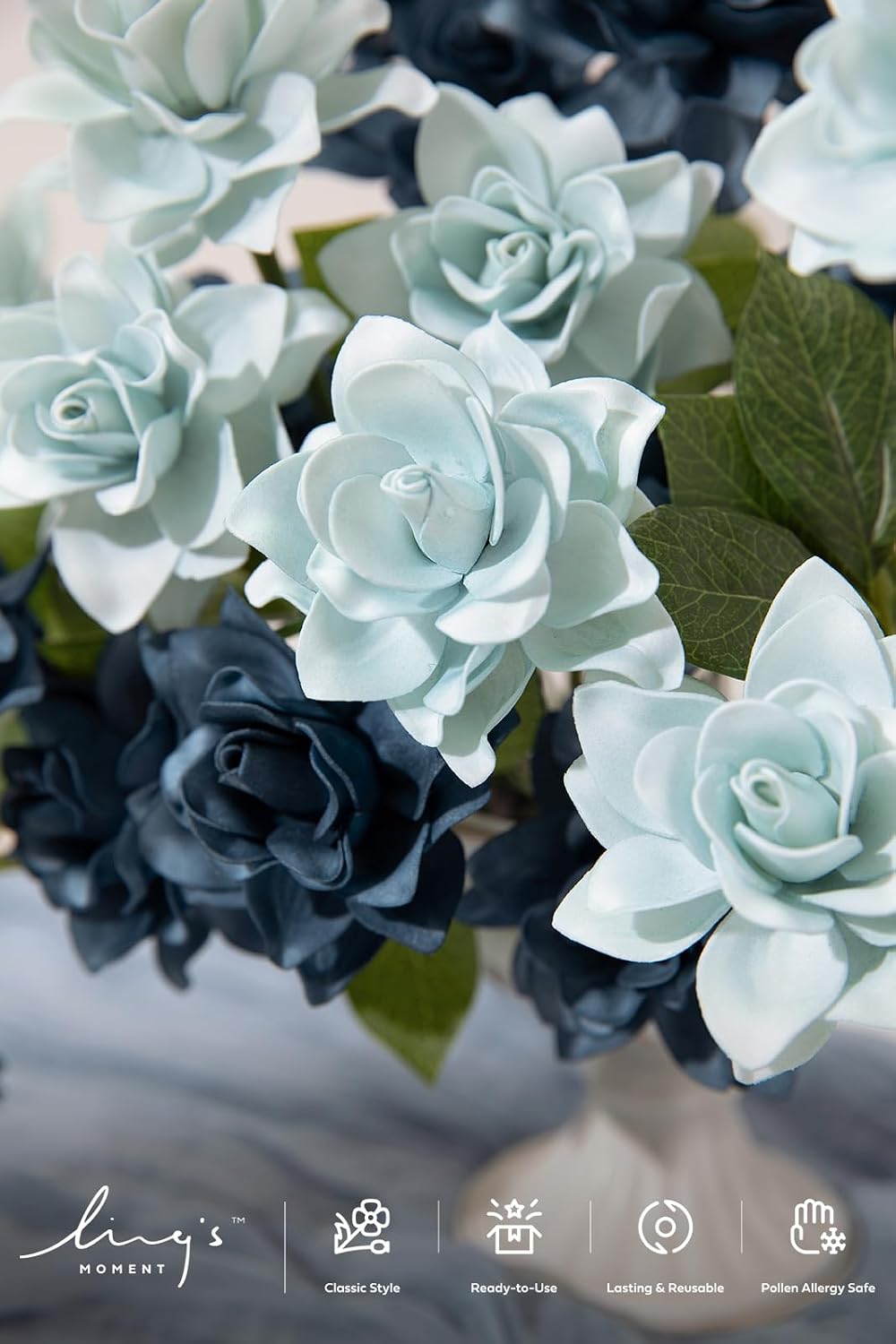 Ling's moment Blue Gardenia Artificial Flowers with Stem, 25pcs
