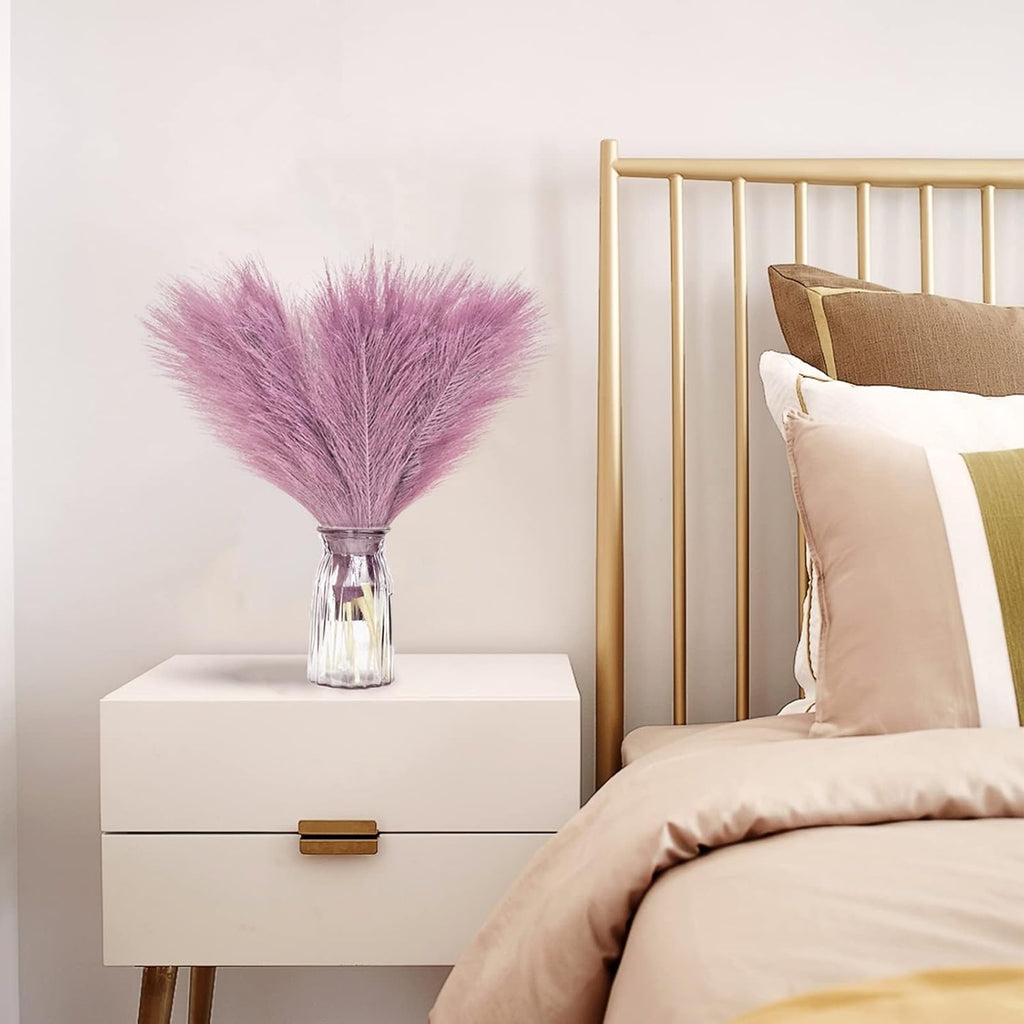 Faux Pampas Grass, 6 Stems Artificial Pampas Grass Decor Flurry Pompous Grass for Small Vase Boho Home Decor/Wedding Arrangements/Rustic Decor 18''/45cm (Light Purple)