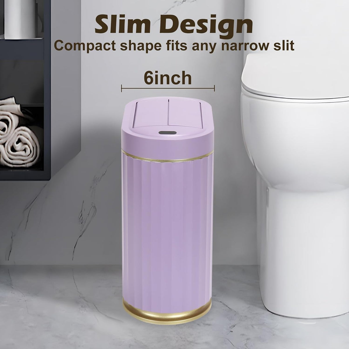 SYNCVIBE Bathroom Sensor Trash Can, 2 Gallon, Butterfly Lid, Purple
